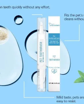 Soft-bristled pet toothbrush pen for cleaning cat and dog teeth.