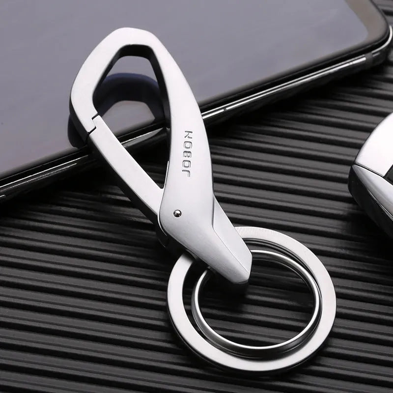 Zinc alloy double ring key chain for car keys in black, chrome, and nickel finishes