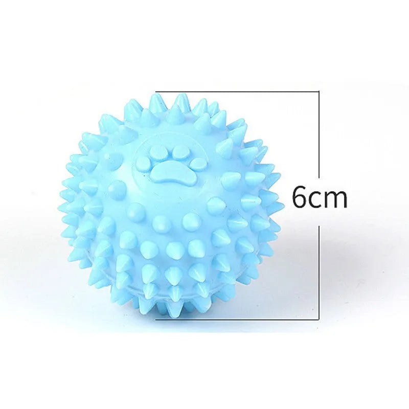 Blue TPR rubber dog chewing ball with footprint design for teeth cleaning