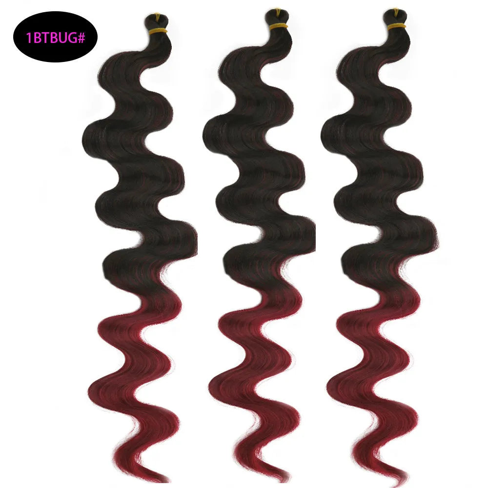 Wine red long synthetic wig with big waves, shown at 24 inches length.
