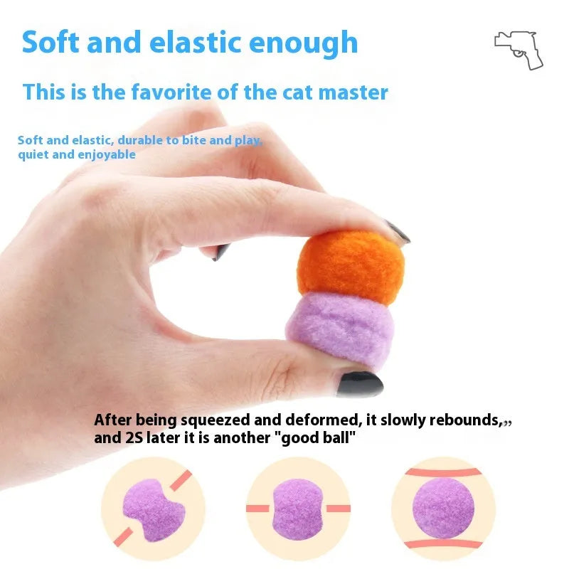 Plush ball launcher pet toy with 30cm shooting gun and multiple 3cm yarn balls