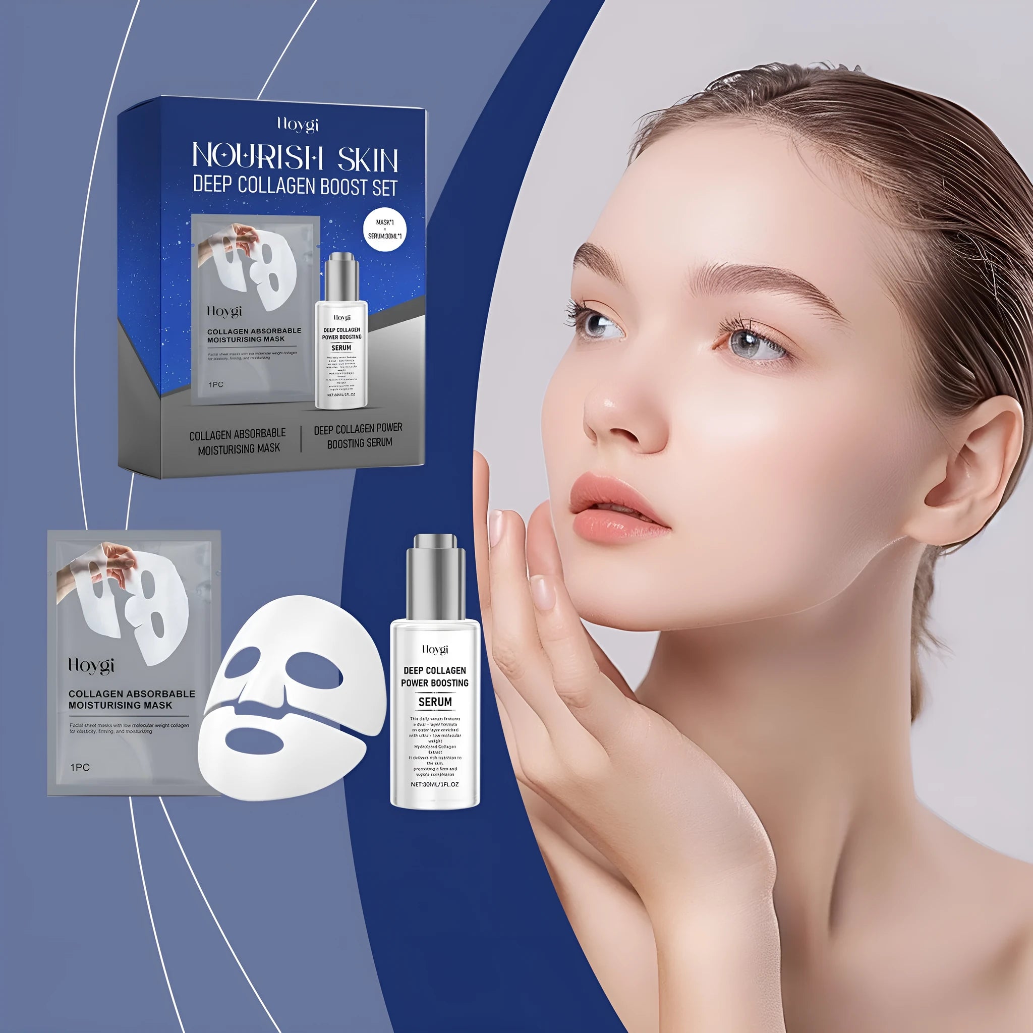 Collagen moisturising suit facial mask essence kit with 30ml bottle and a face mask