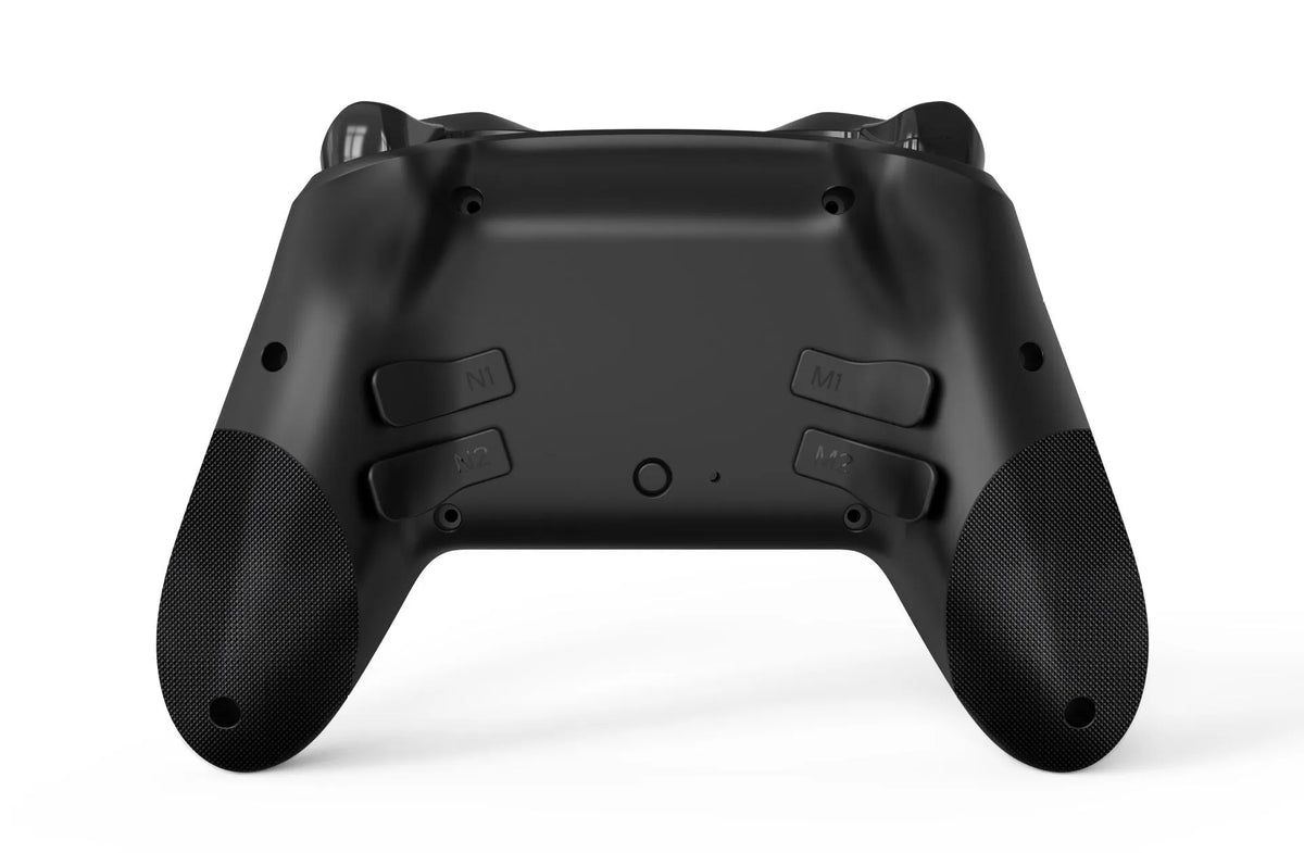 Black wireless Bluetooth game controller with leather-pattern finish for Nintendo Switch and mobile phones