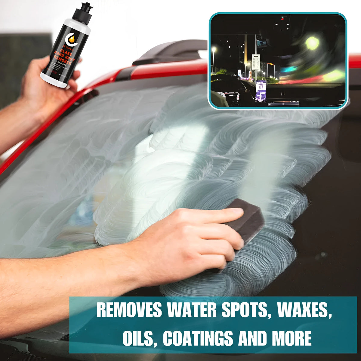 Glass oil film remover cleaning cream paste in packaging for car windscreen and window decontamination