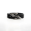 Black two-layer cowhide men's leather belt with metal letter buckle, length 110 cm