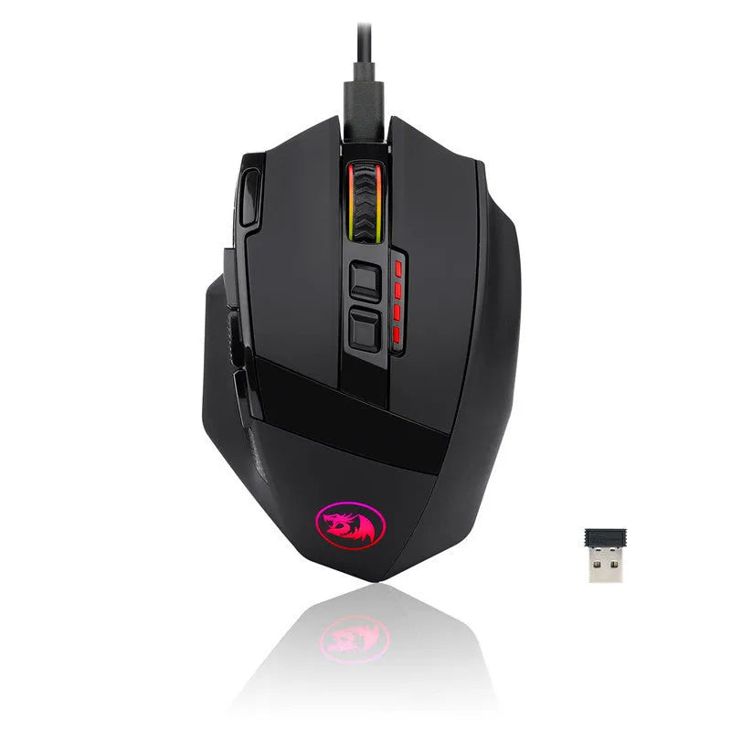 Redragon M801P black wireless gaming mouse with nine buttons and ergonomic shape