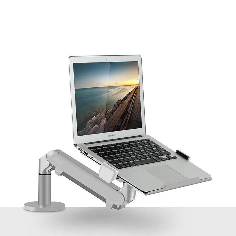 Aluminium alloy notebook stand with air pressure arm in black or silver colour