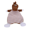 Brown velvet plush fox-shaped pet toy on a white background