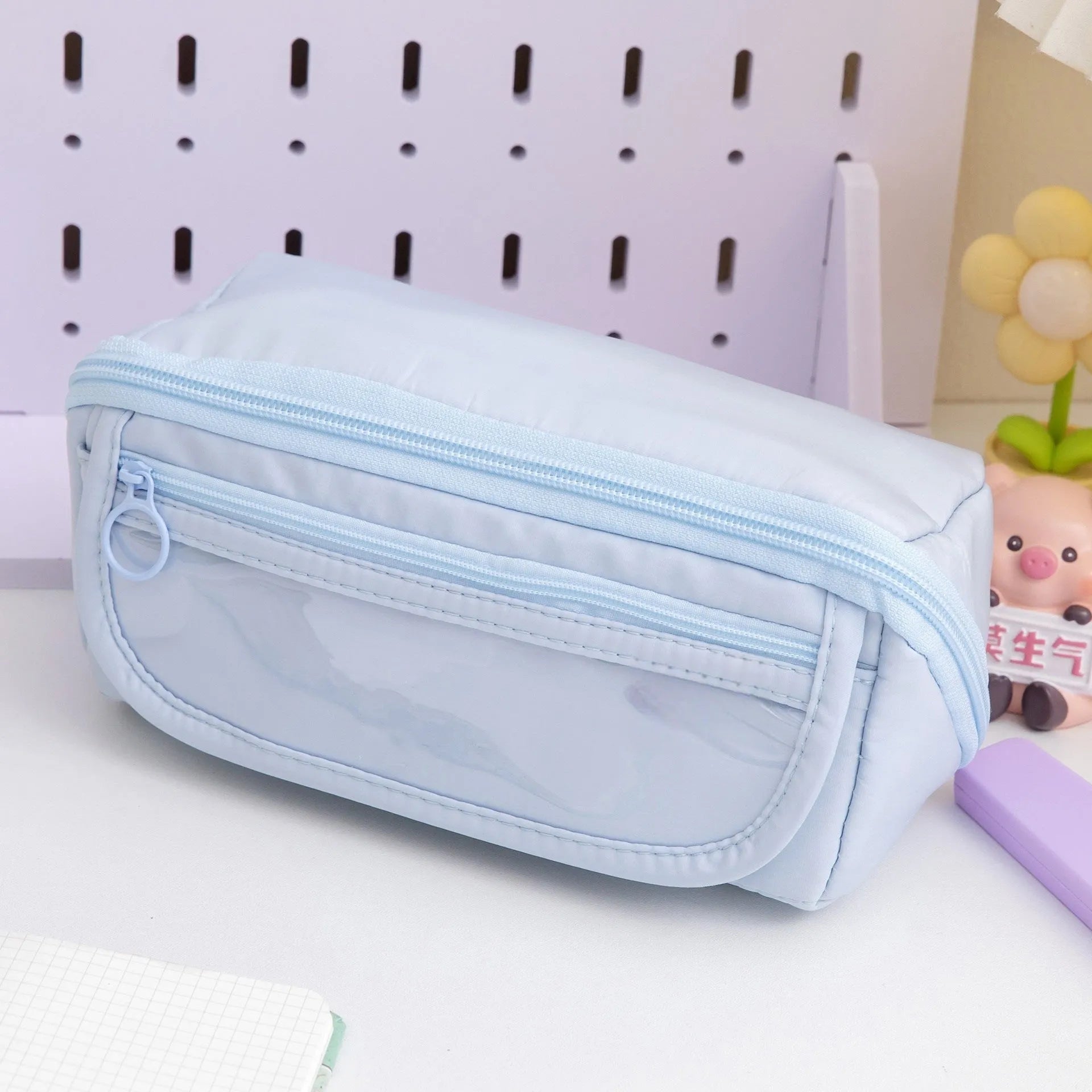 Korean-style canvas pencil case with ten-layer flip design in multiple colour options