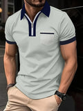 Men's casual short sleeve shirt with chest pocket and zipper detail in a loose fit