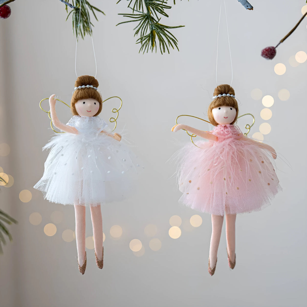 Plush ballet girl doll pendant charm in pink and white colour options with cloth construction