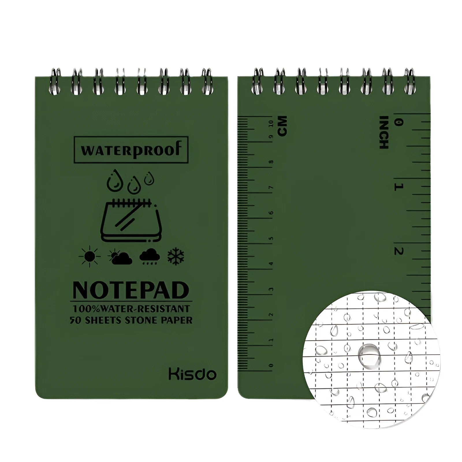 A5 waterproof spiral notepad with stone paper pages and polypropylene cover in camouflage pattern.