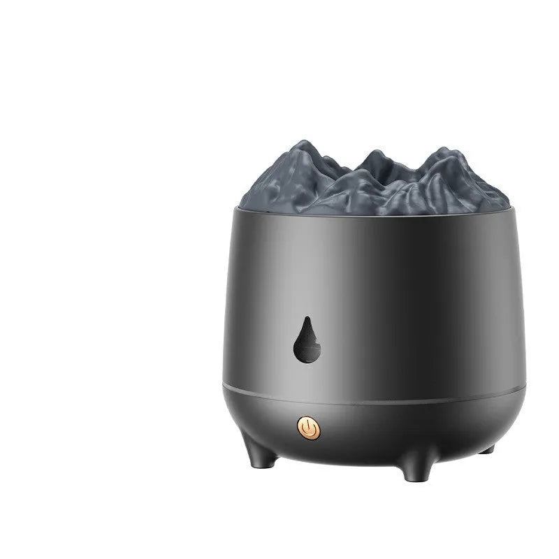 Black and white volcano-shaped ultrasonic humidifier with USB cable for rooms up to 20 square metres