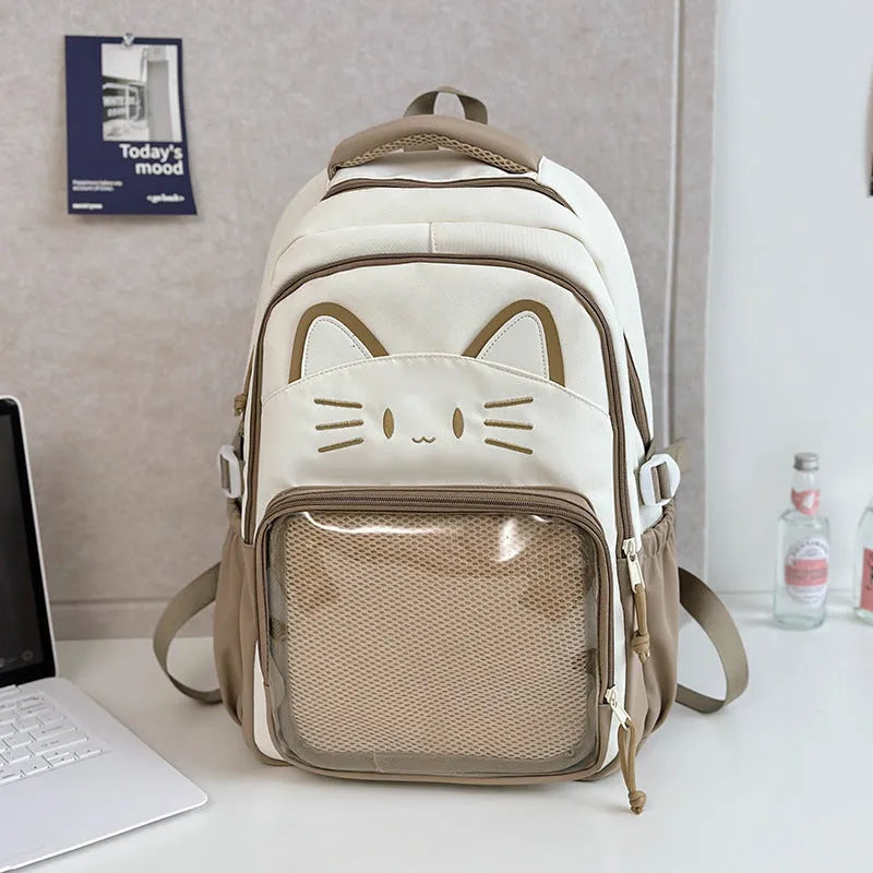 Korean cartoon anime style large capacity nylon backpack in various colours with curved shoulder straps.
