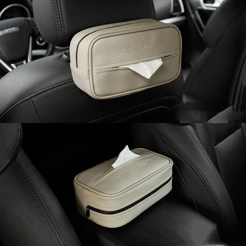 PU leather car hanging storage box with paper bag in black and beige colour options