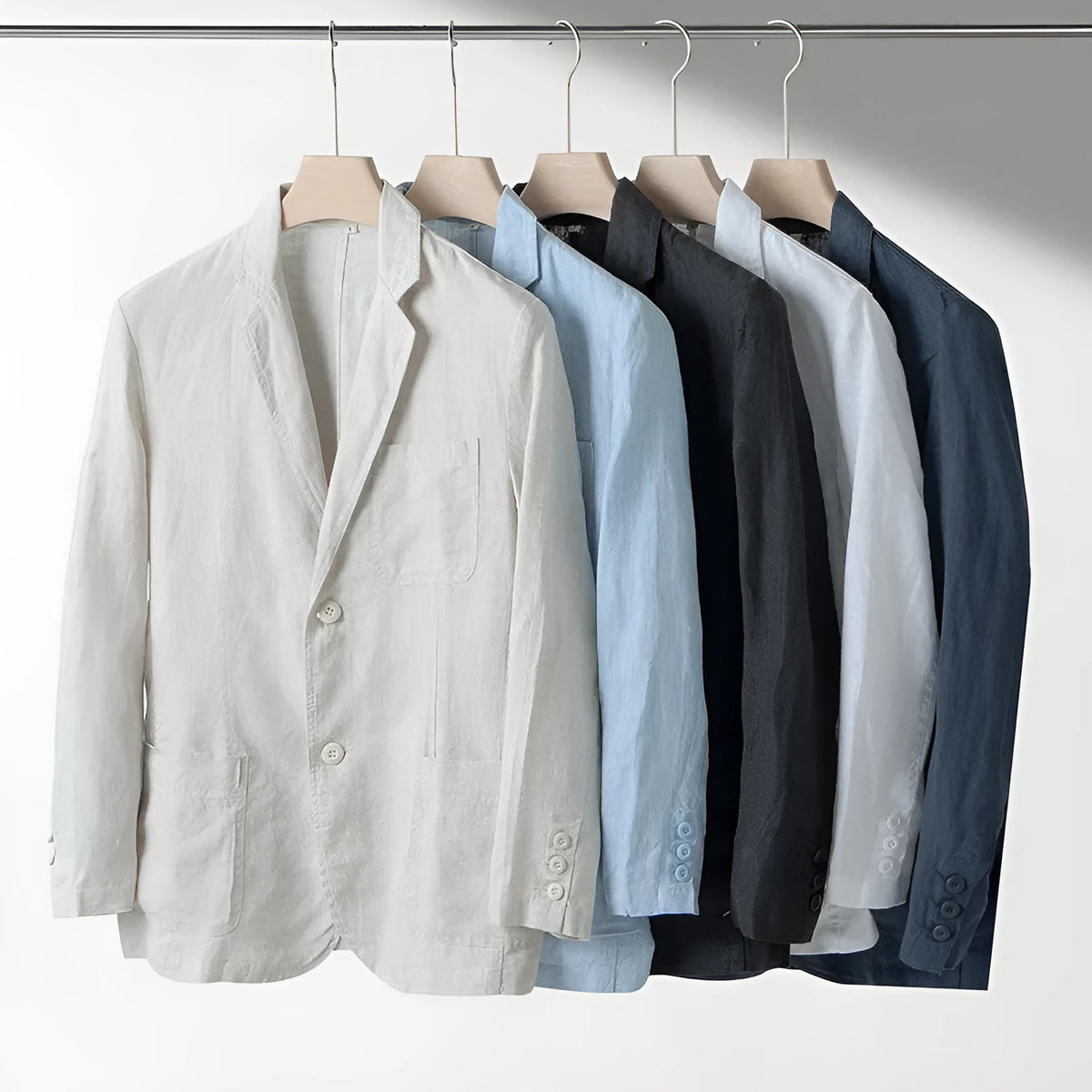 Men's linen casual suit jacket in loose fit with long sleeves available in multiple solid colours