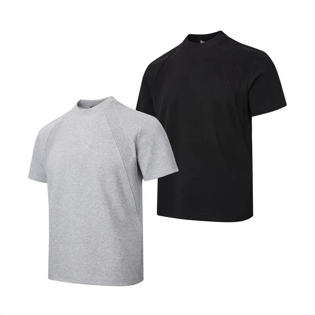 Loose fit short sleeve top with air layer stitching in black, white, or grey colours
