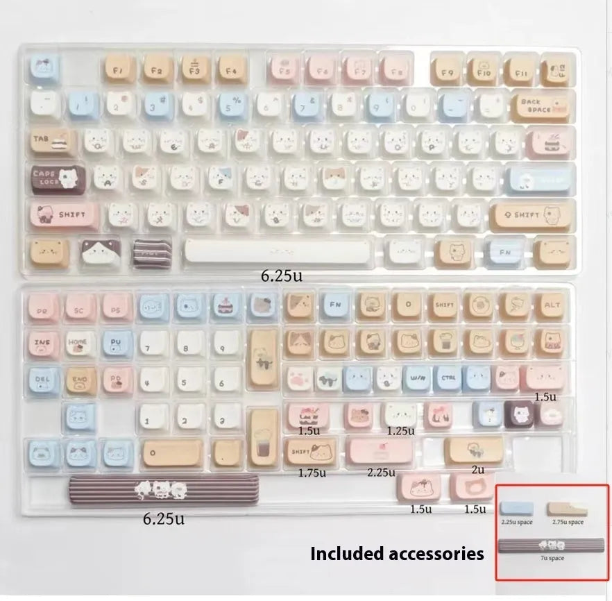Sea Salt Cat themed PBT key cap set with March past and 7u space bar supplement options for mechanical keyboards