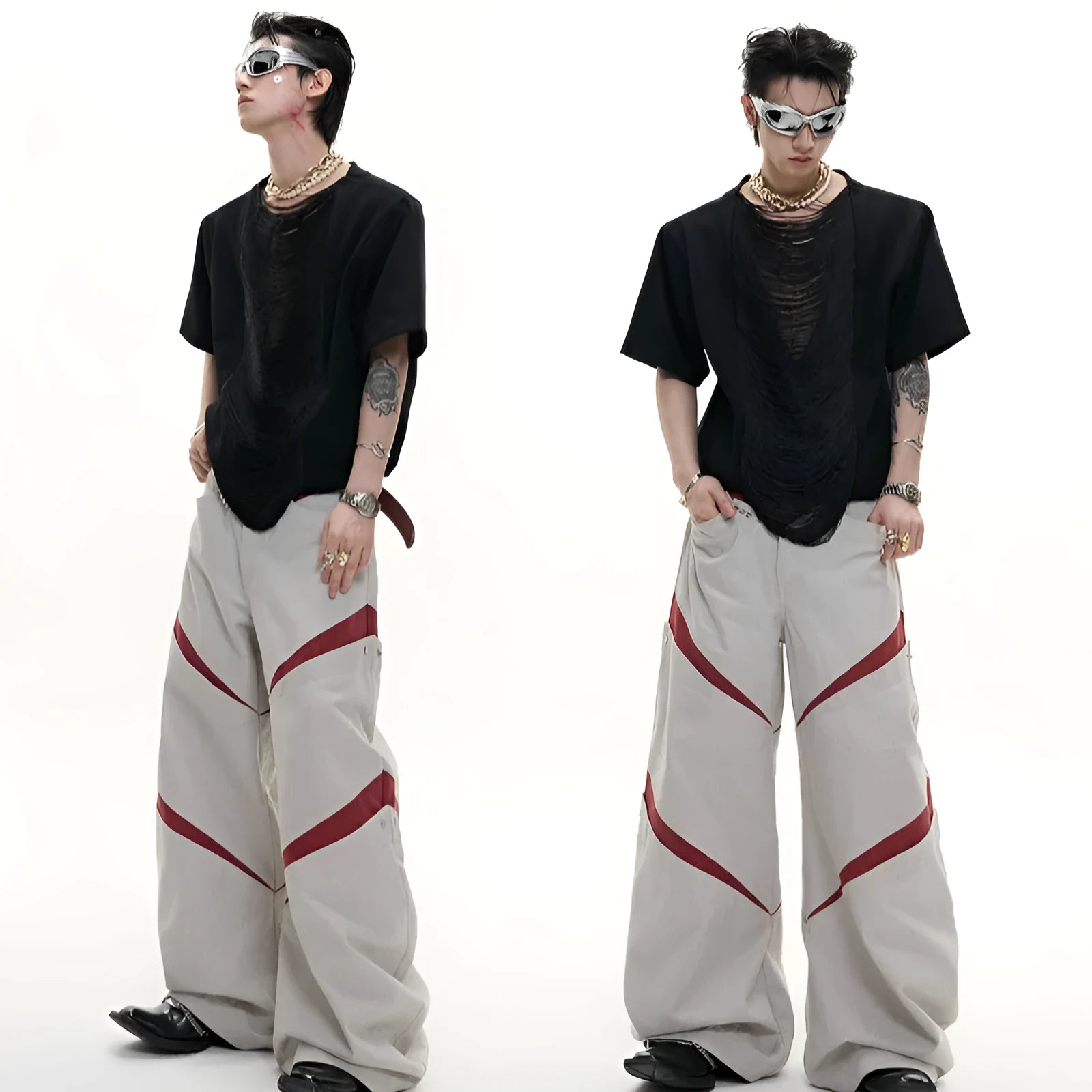 Men's drum black polyester t-shirt with hollow out V-neck and short sleeves