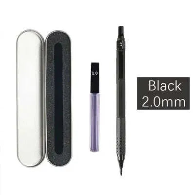 Metal automatic mechanical pencil with multiple lead size options including 0.5mm and 0.7mm