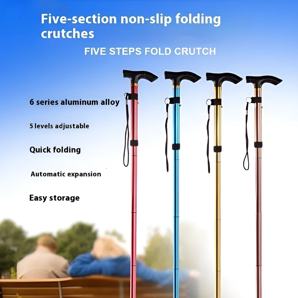 Aluminium alloy folding walking cane with adjustable 85-95cm height and non-slip handle