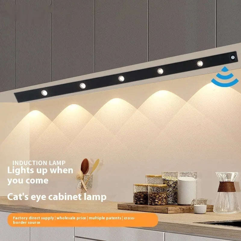Black smart cat's eye infrared sensor light strip, rechargeable, three light colours, for wine cabinet, hallway, corrugated cabinet