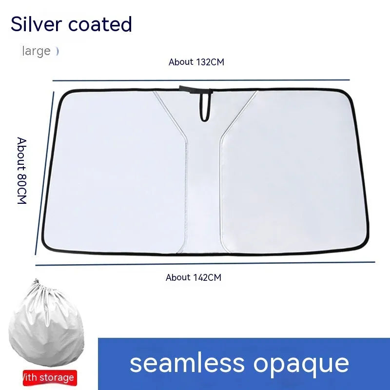 Titanium silver car sun shield with double ring design for windscreen protection