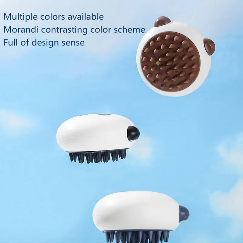 Panda-shaped silicone pet bath brush in black, blue, or khaki colour options