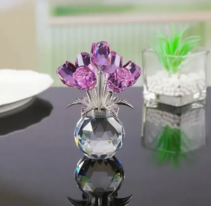 K9 crystal glass rose decoration in geometric Chinese style with multiple colour options
