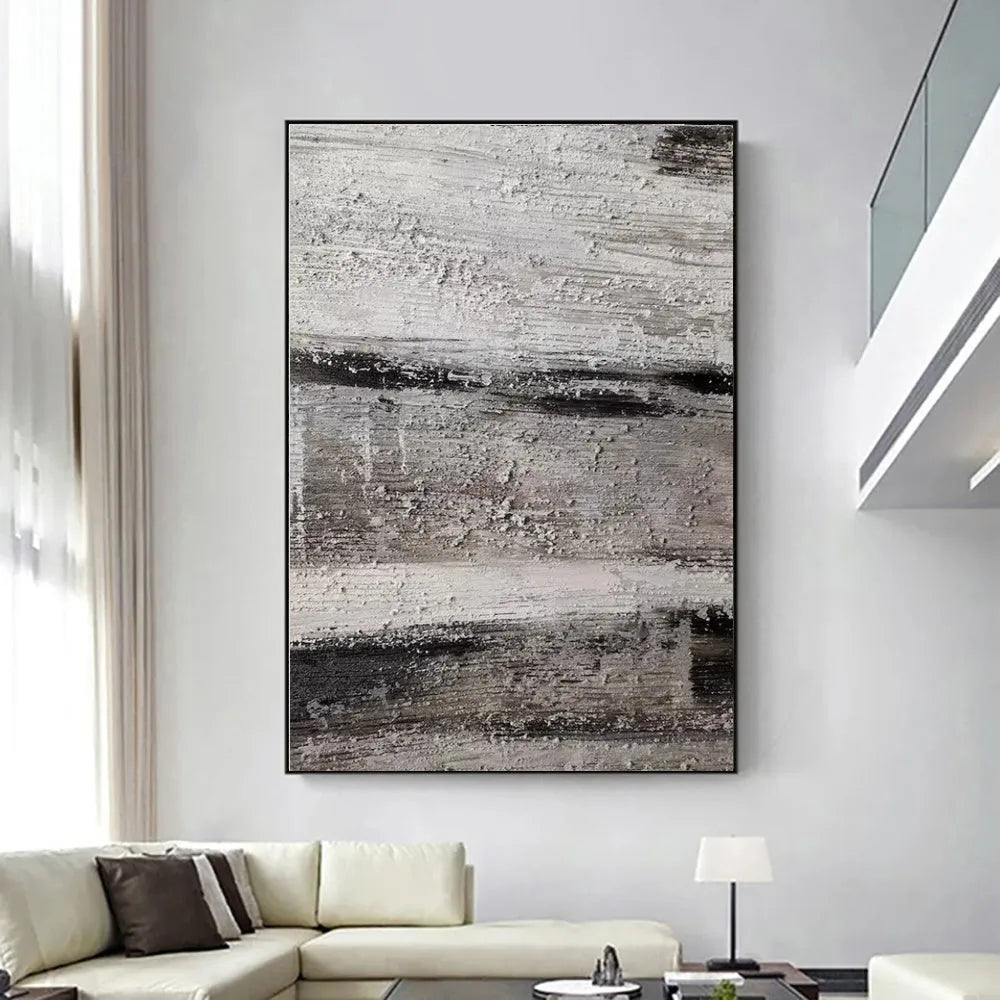 Handmade grey abstract oil painting on canvas, rolled and frameless, for living room or bedroom wall decor