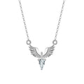 Women's silver eagle pendant necklace with adjustable O-ring chain in white gold or yellow gold finish