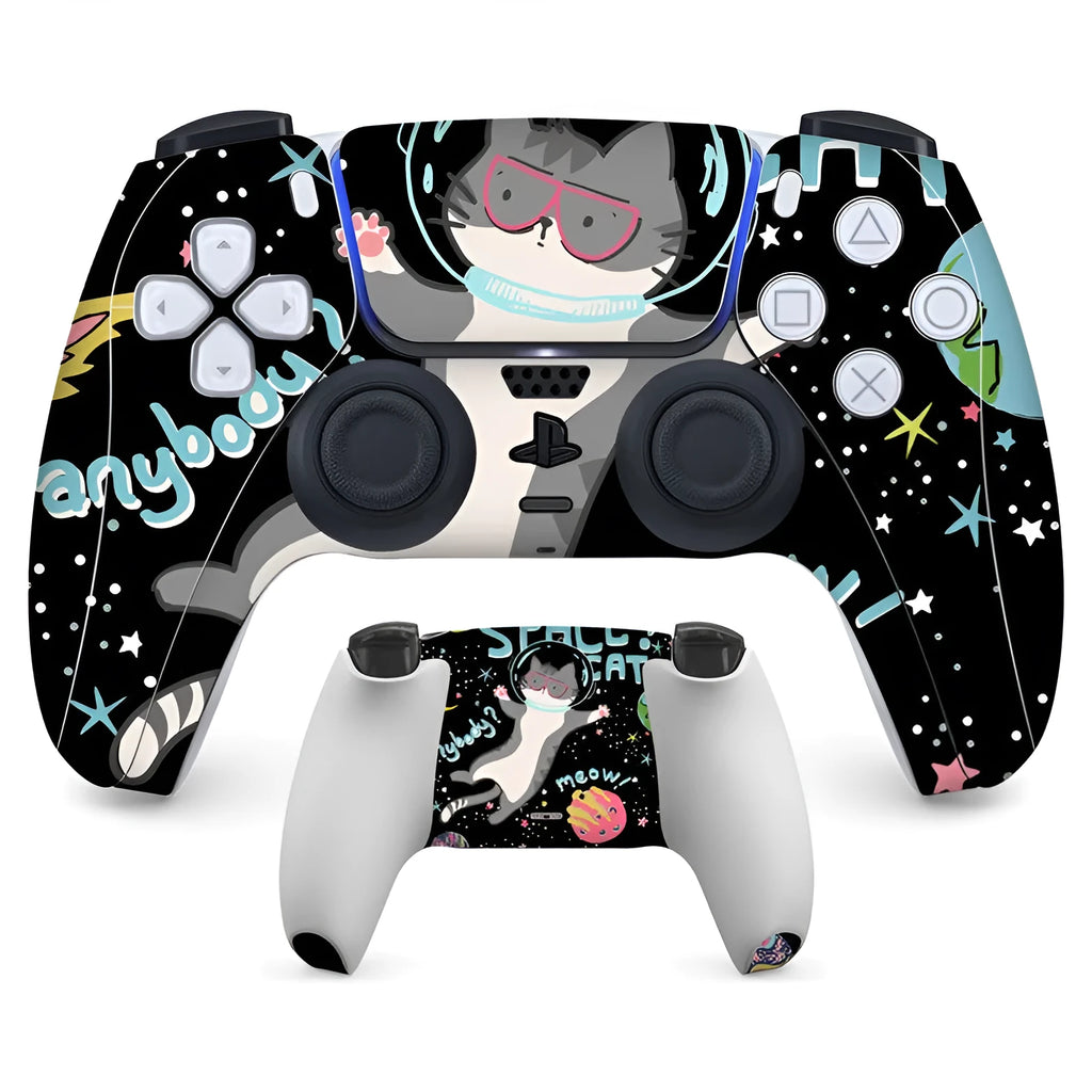 PS5 controller with textured PVC protection stickers on front and back surfaces
