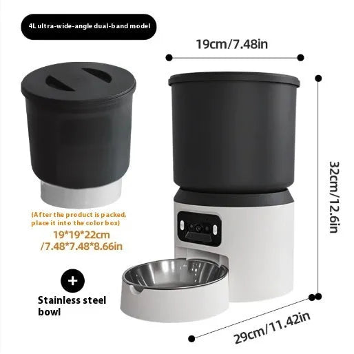 4L smart pet feeder with control panel, food hopper, and optional stainless steel bowl for cats and dogs.