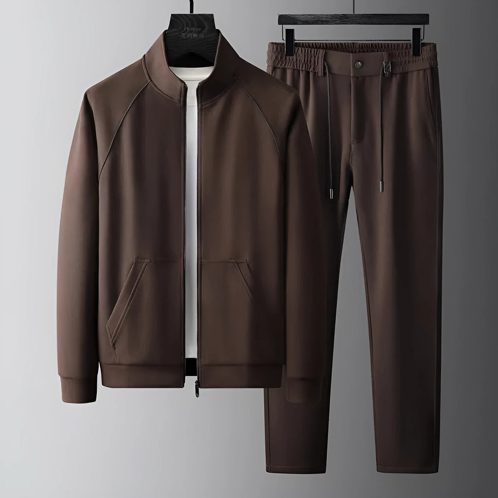 Men's slim fit stand collar casual sports suit in matching jacket and trousers
