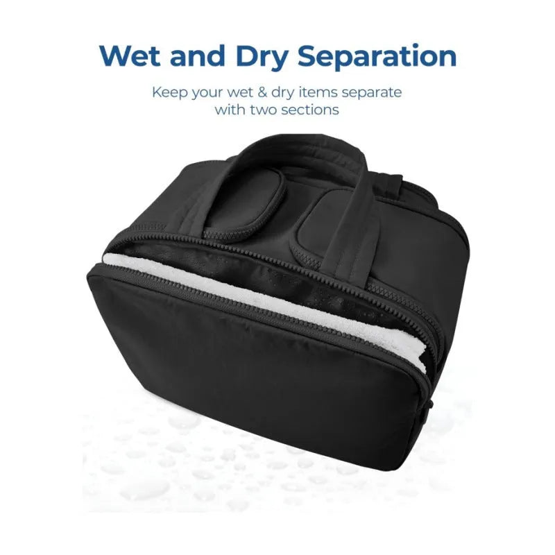 Large open-top travel toiletry bag in polyester, showing spacious interior and modern style.