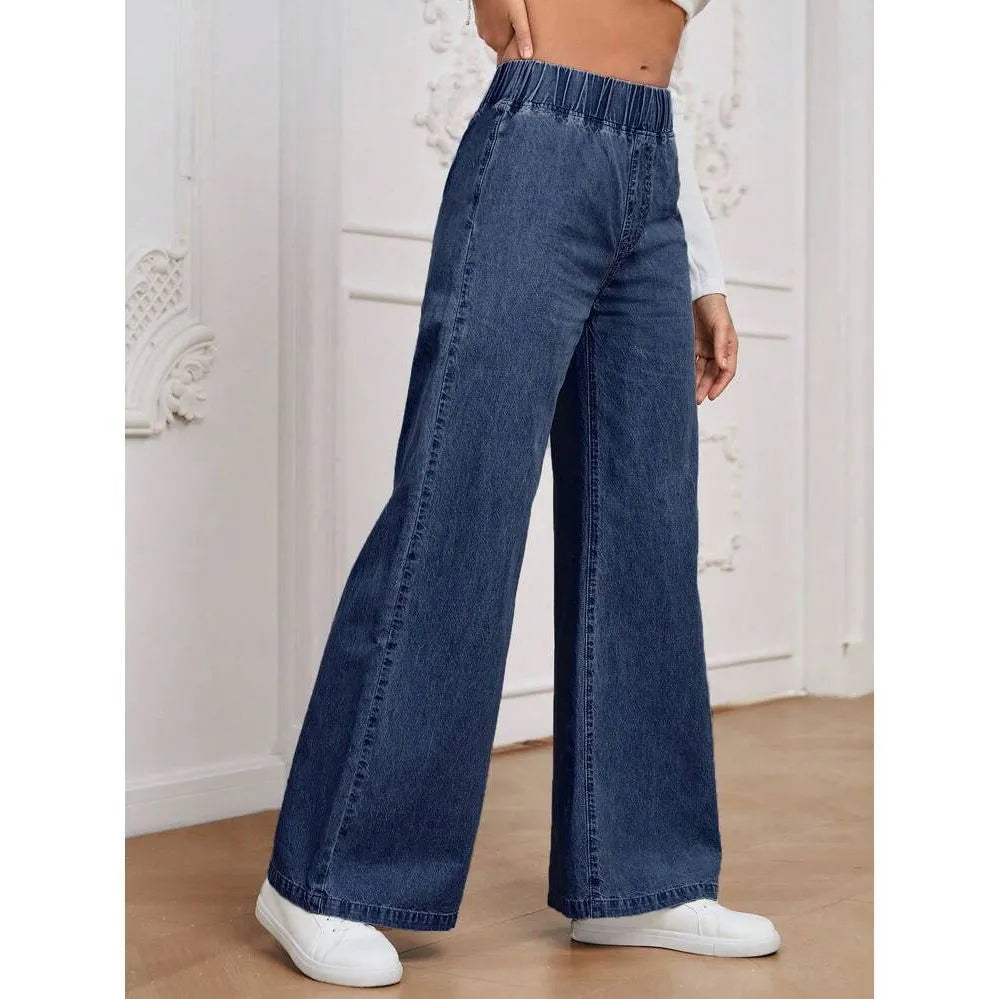 Light blue washed wide-leg women's jeans with straight trouser silhouette