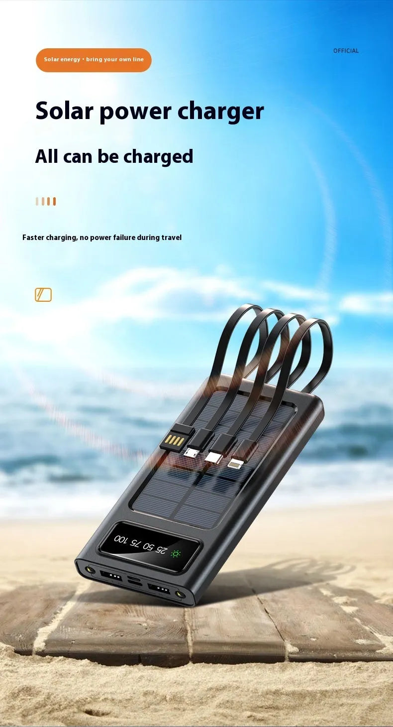 Solar power bank portable battery charger with cable for mobile phones in black or white