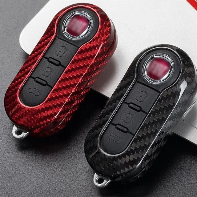 Xiang carbon fibre and glass fibre replacement car key shell sets in Black, Red, and Silver Black colours.