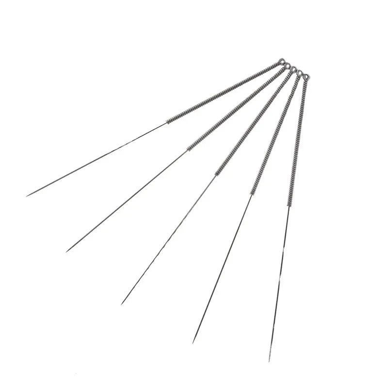 Ten Mk8 E3D format 3D printer nozzle cleaning needles in five diameter sizes from 0.2mm to 0.4mm