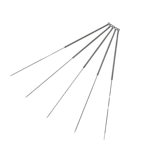 Ten Mk8 E3D format 3D printer nozzle cleaning needles in five diameter sizes from 0.2mm to 0.4mm