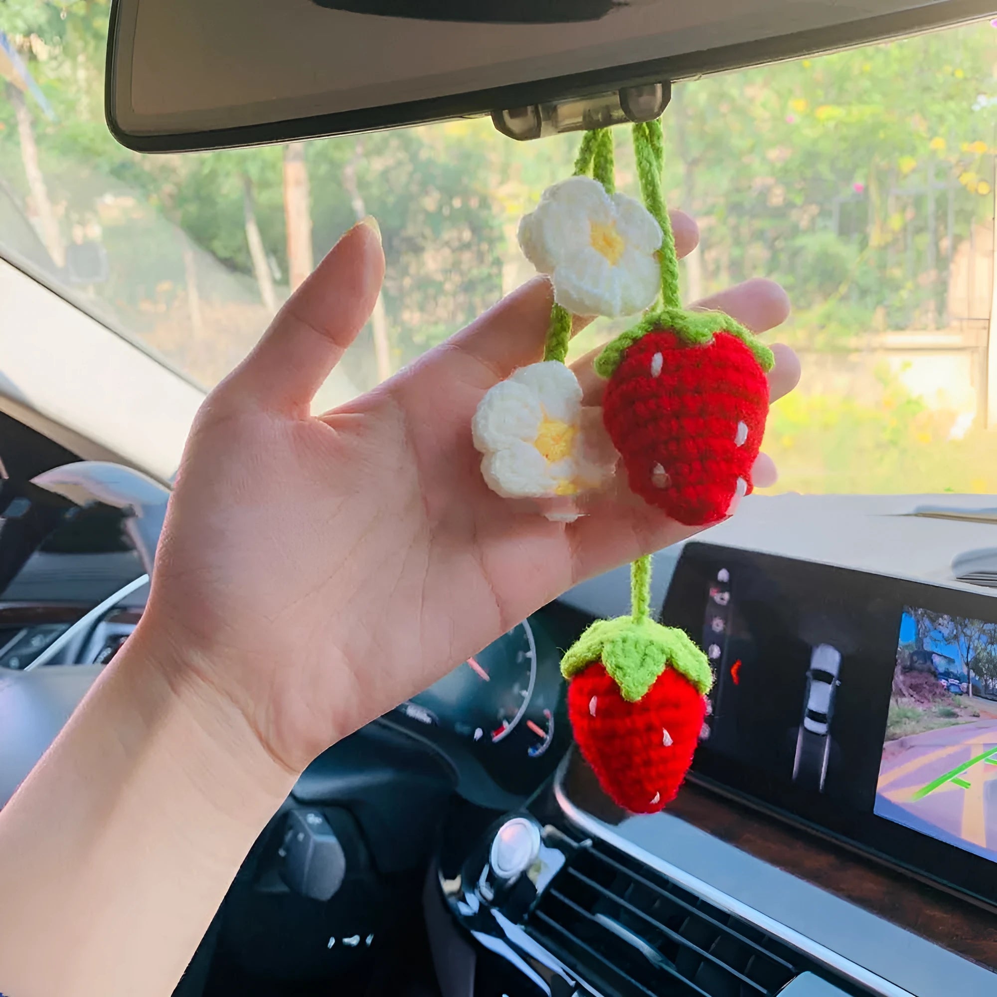 Handmade strawberry weaving pendant car decoration with lily of the valley hooks