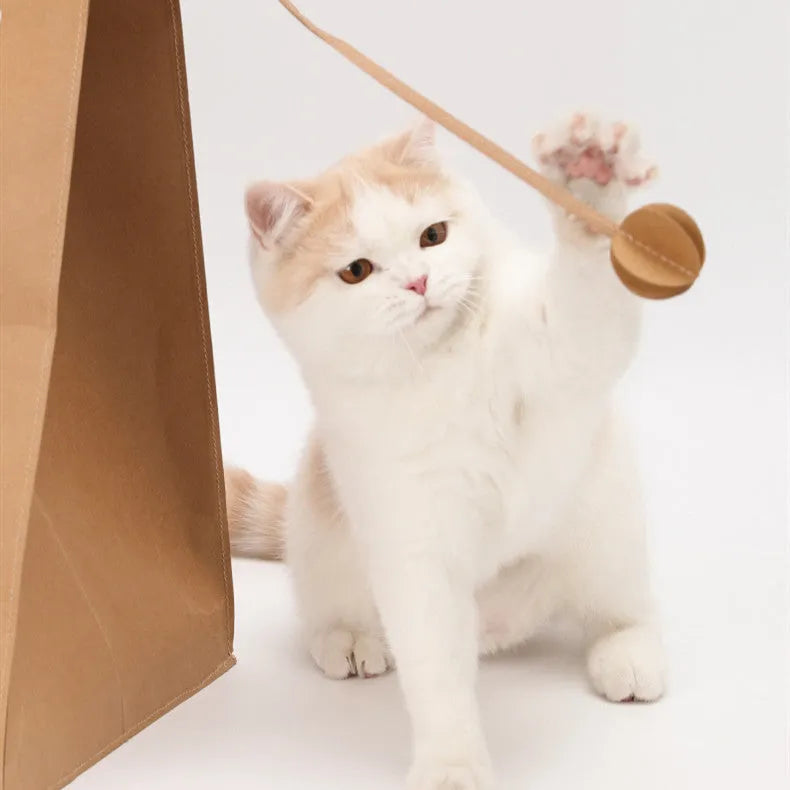 Brown paper cat nest with integrated scratch board measuring 40x30x53cm