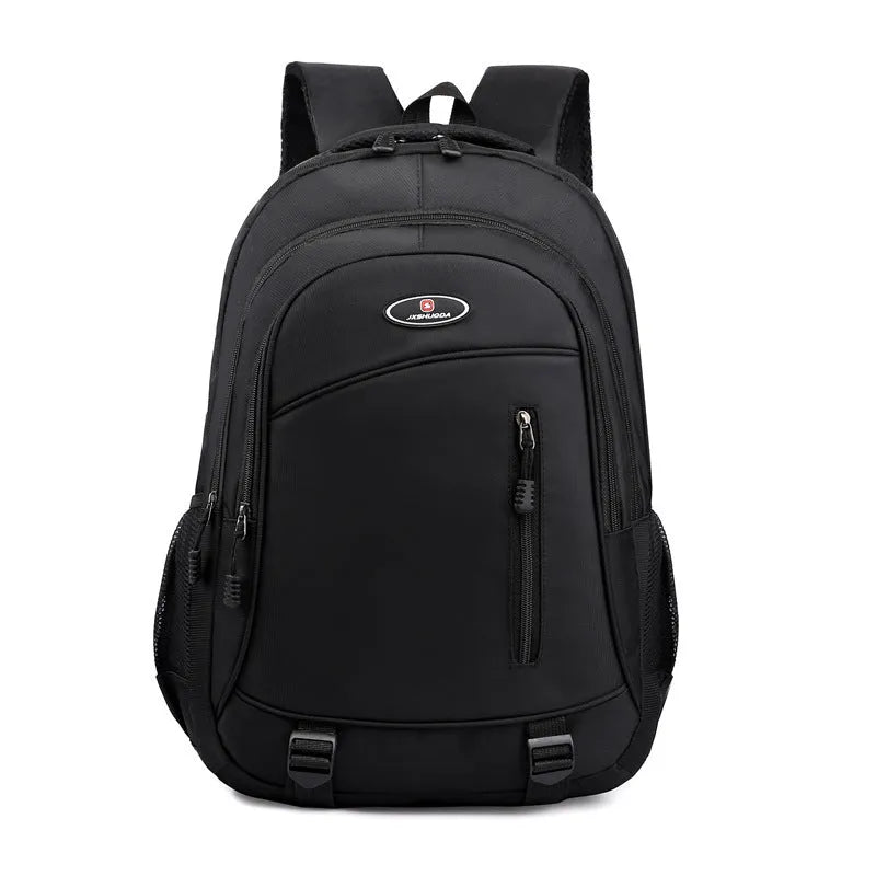 Waterproof nylon school backpack in grey with airpillow straps and contrast stitching.