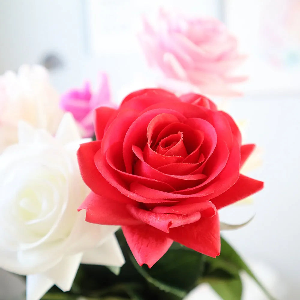 Touch Rose artificial silk flower with fabric petals, approximately 42cm long, in a red colour option.