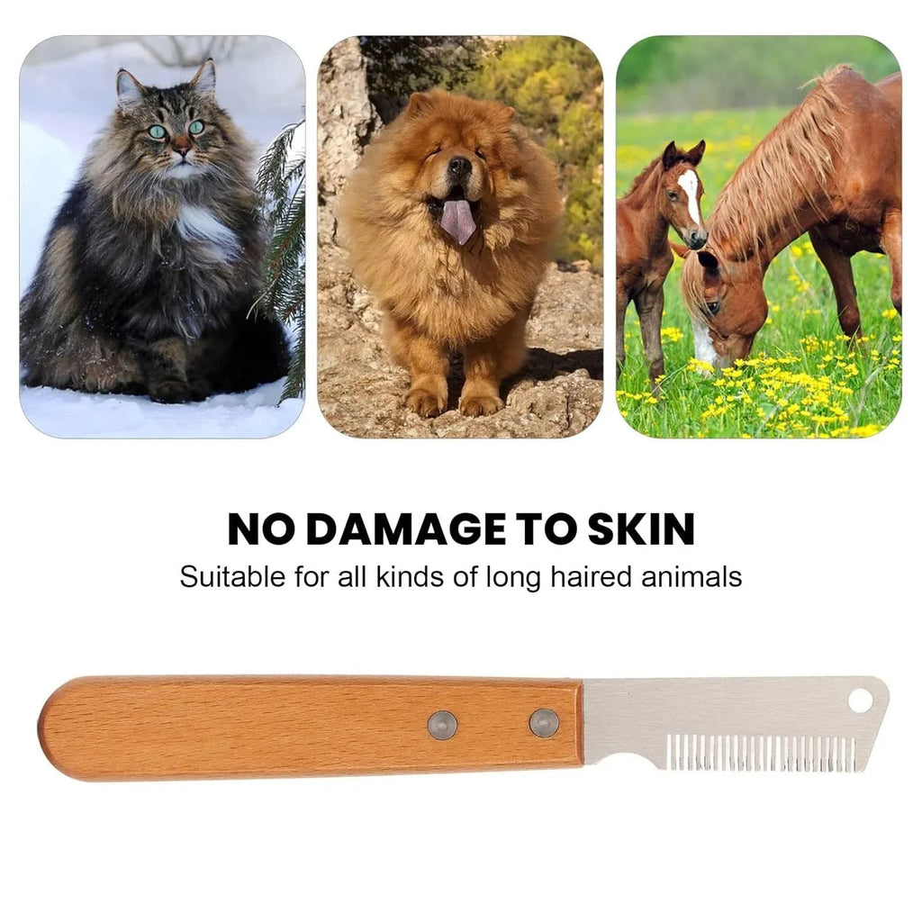 Wood-handle pet stripping comb grooming tool for cats and dogs in two sizes