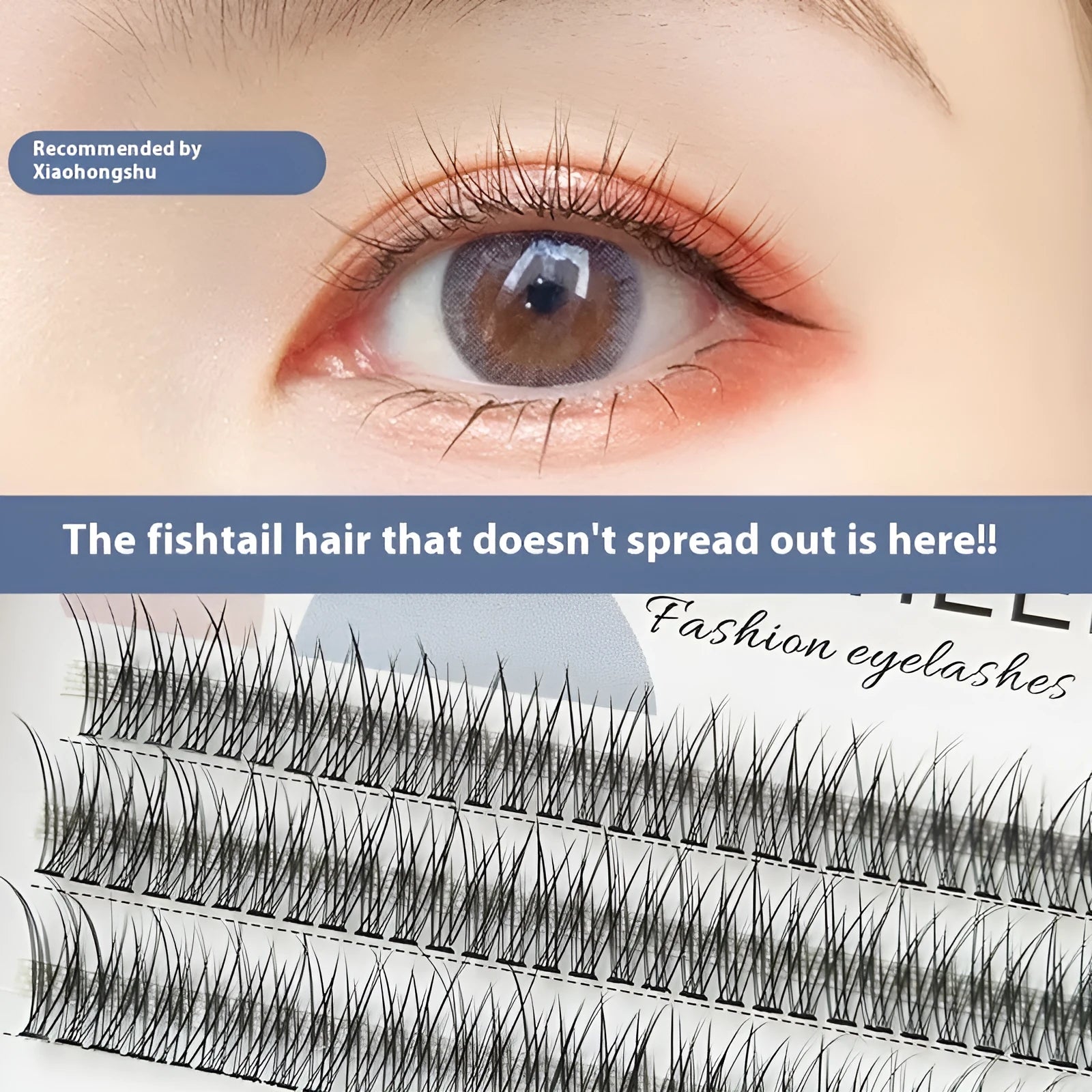 V-shaped black fairy fishtail false eyelashes showing thick segment design in 8mm, 9mm, 10mm, 11mm, and 12mm lengths.