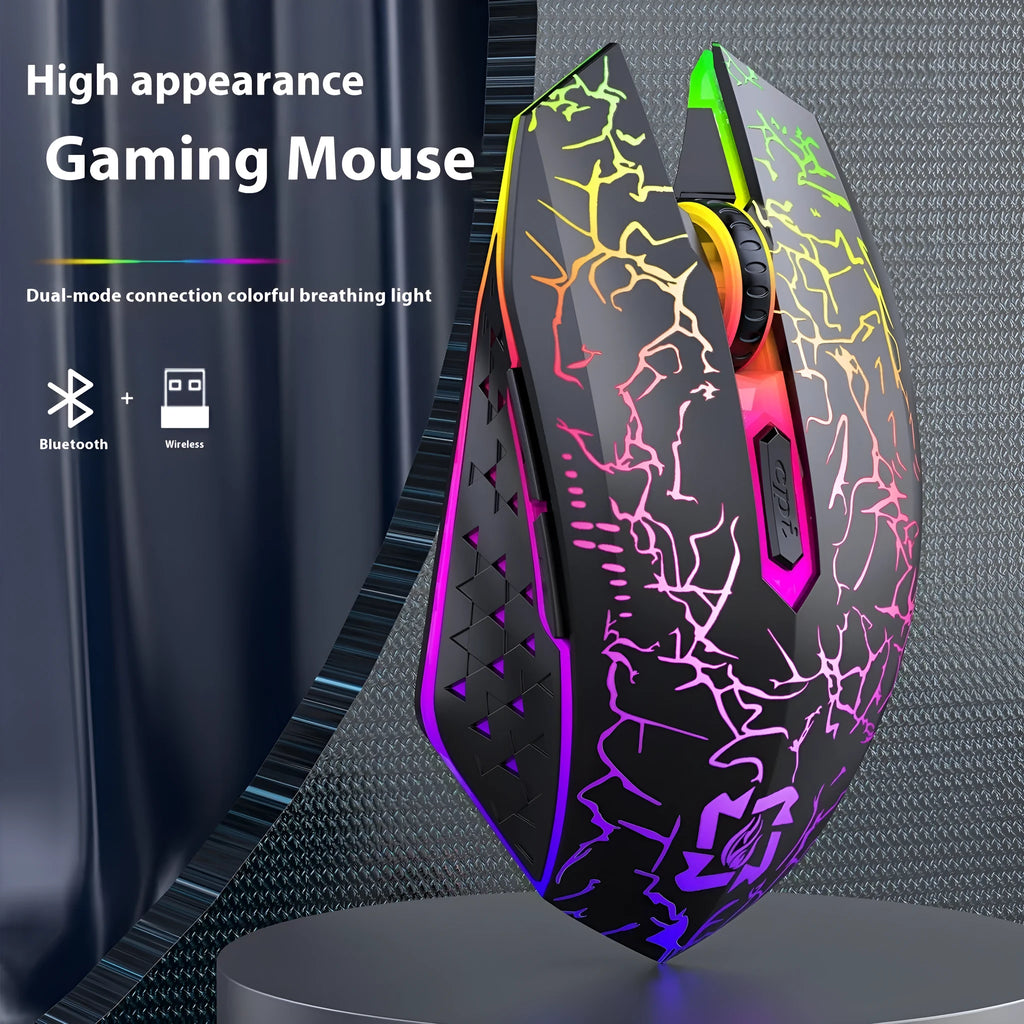 Black and white wireless gaming mouse with RGB lighting on mouse wheel
