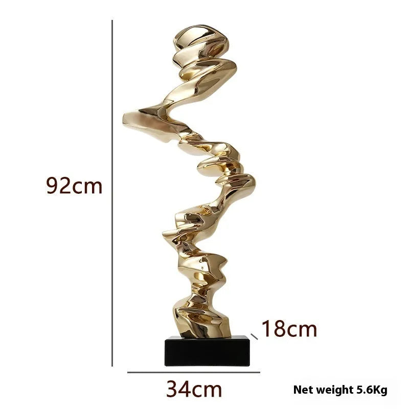 Abstract still life decorative sculpture in natural resin with metallic finish