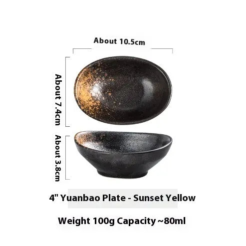 Japanese ceramic oval sauce dipping bowl with decorative glaze pattern
