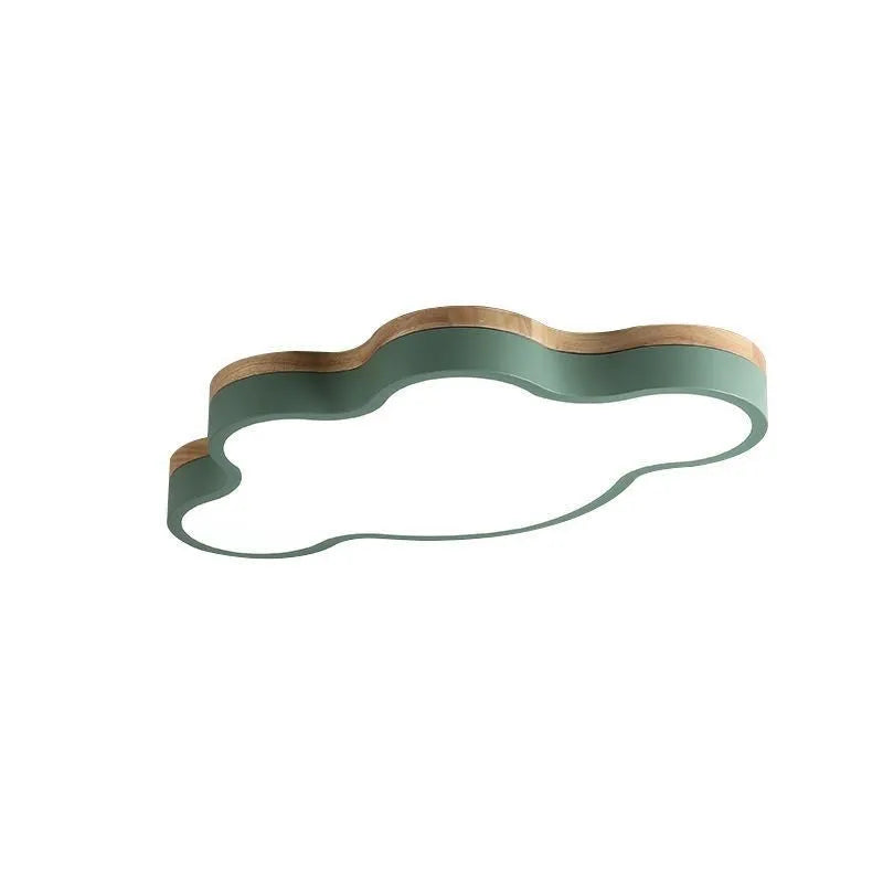 Modern minimalist cloud-shaped LED ceiling lamp in wooden pink, blue, green or yellow.